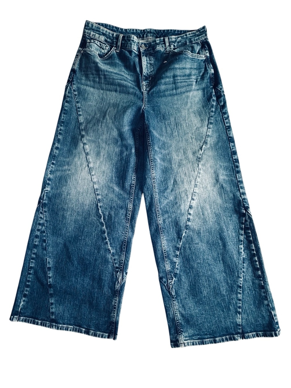 Wide Leg Women's Jeans - Blue Denim
